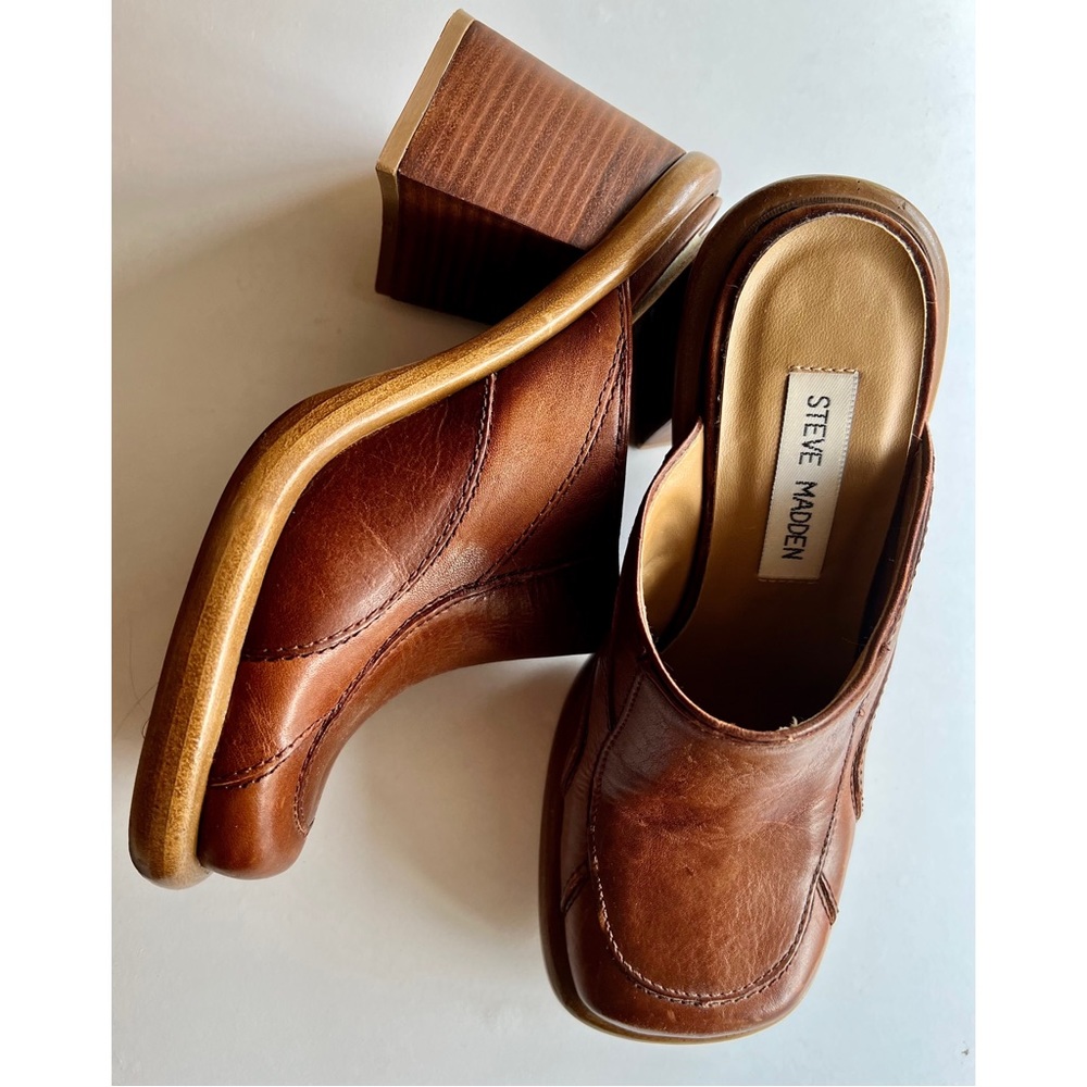 Steve Madden 6.5 Jevin Brown Leather Vintage Retro Platform Clog